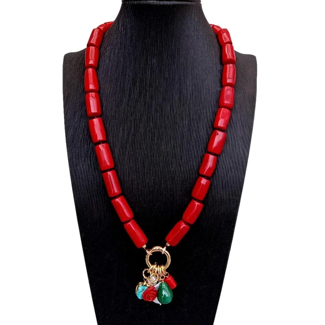 Y · YING collar de Coral rojo cultivado moneda blanca turquesa malaquita colgante collares de piedras para _ - AliExpress Mobile