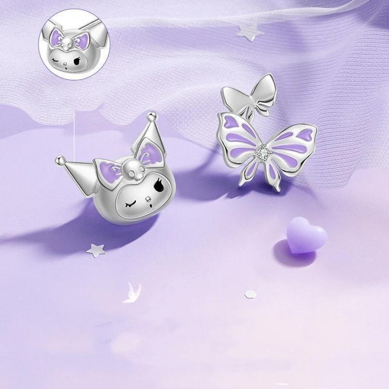 

Kawaii аниме Sanrio Kuromi Премиум Дизайн Серебряные серьги милый мультяшный персонаж девочка сердце серьги для девочек Подарки