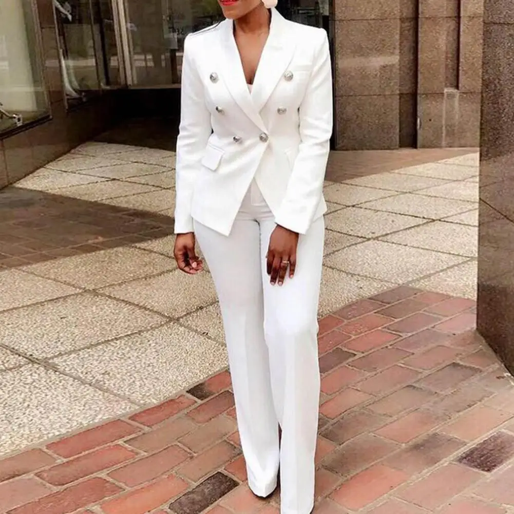 Trendy High Waist Warm Office Lady Solid Color Lapel Suit Jacket Pants Set Thick Blazer Trousers Suit for Holiday