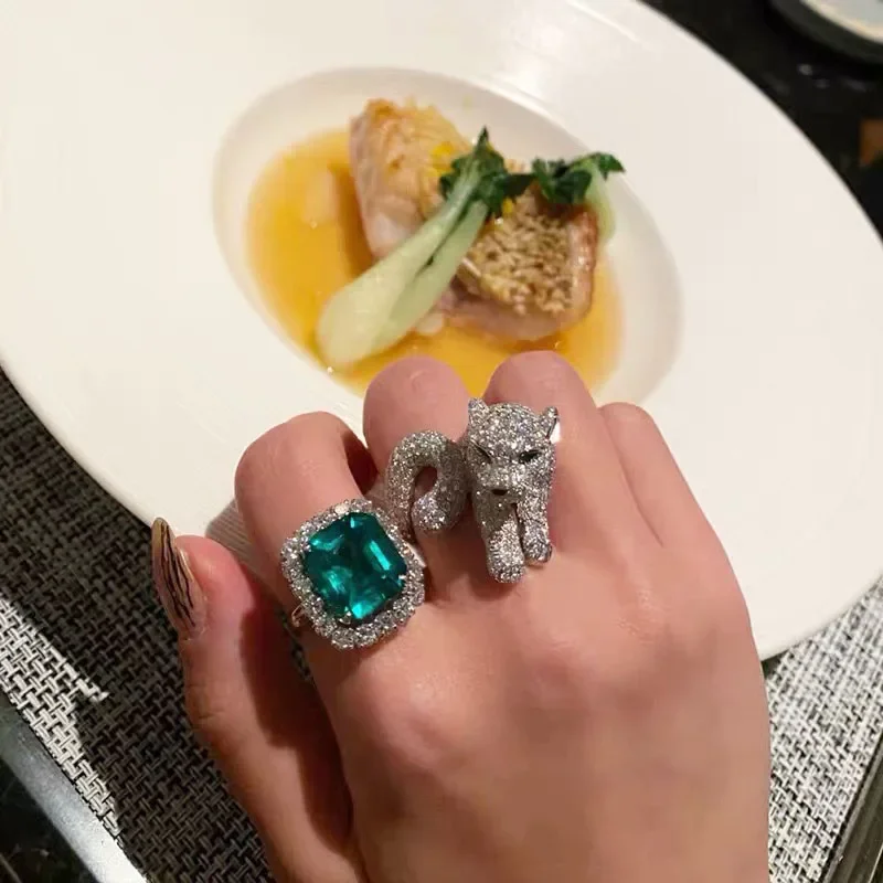Fashion Trend Personality Animal Leopard Ring Woman Square Green AAA Zircon Wedding Bride Luxury Jewelry Holiday Gift wedding rings finger rings womens ring jewelry rings ring jewelry cubic zircon ring