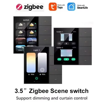 Tuya Zigbee 3.5 Inch Smart Wall Switch Touch Screen 4 Groups Switch Smart Home Radar Sensor 8-way Dimming Curtain Scene Switch 1