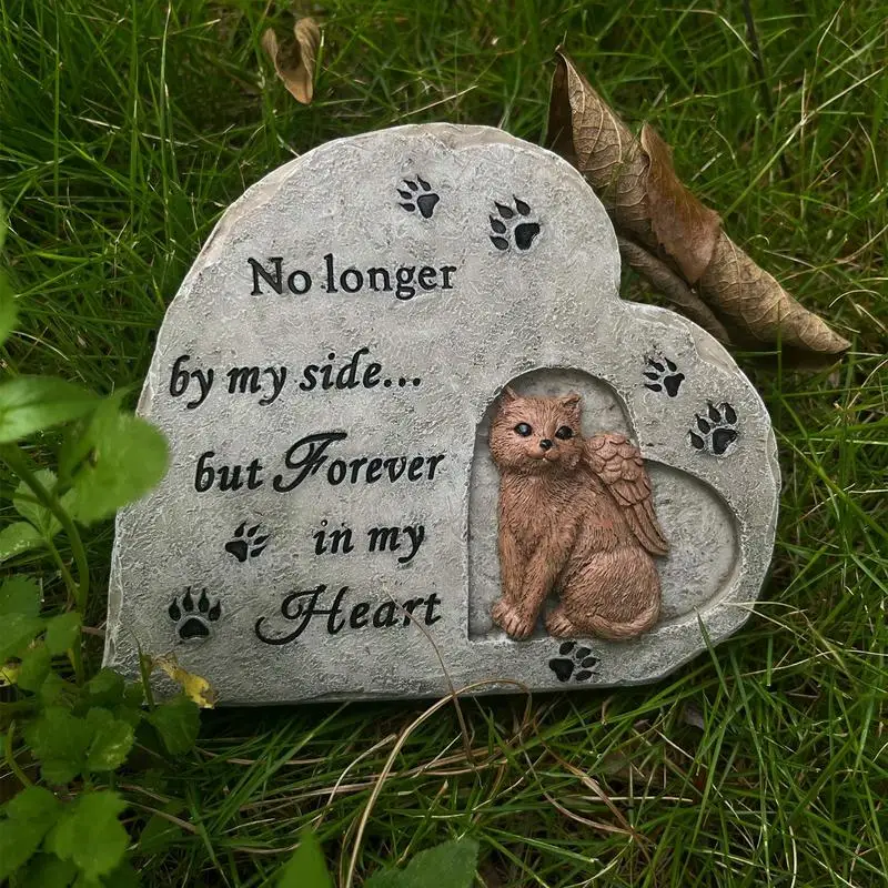 Pet Memorial Stone Cat Angel Memorial Stones Heart Shaped Weatherproof Cat Grave Markers Outdoor Resin Gifts For