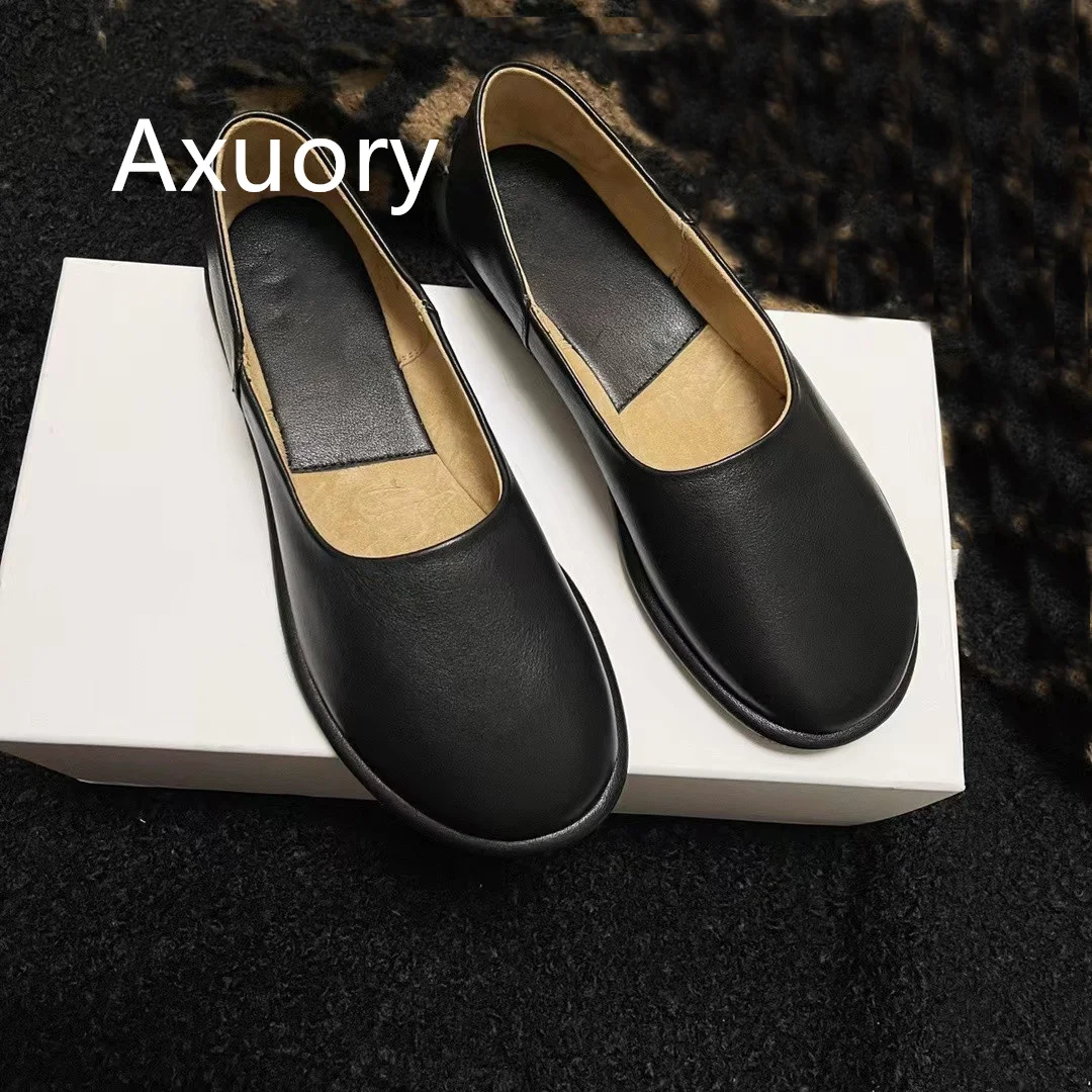 

2023 New Women Mary Jane flats Shoe Luxury Design Solid Color Genuine Leather Retro Style Shallow mouth Round head