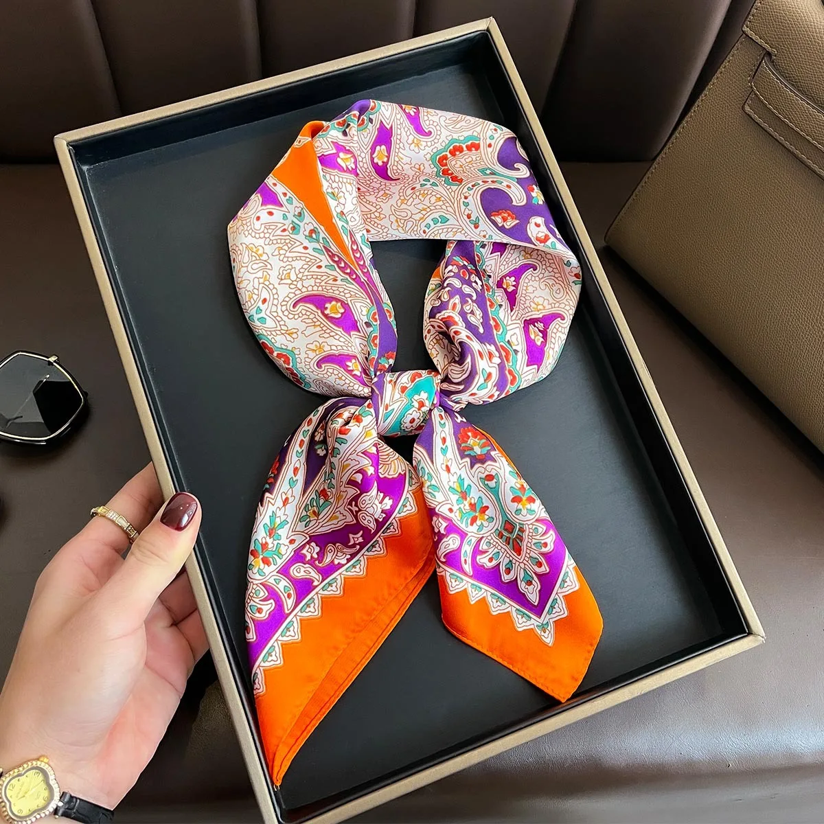 Yellow Lemon Print Square Silk Scarf - Fashionable Neck Tie & Decorative Neckerchief