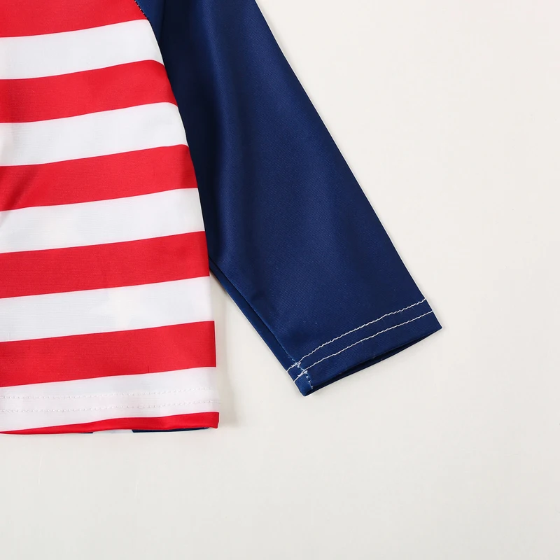 FOCUSNORM 0-5Y Independence Day Baby Boys 3pcs Swimsuits Long Sleeve Stars Stripe Print Tops Shorts Swimwear Sets with Sun Hat
