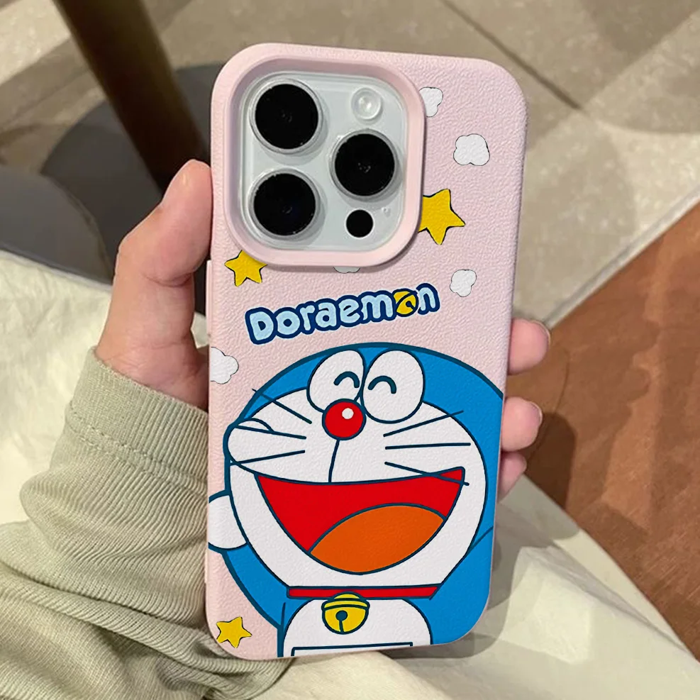 Cartoon D-Doraemon Lichee Leather Pattern Shockproof Phone Case
