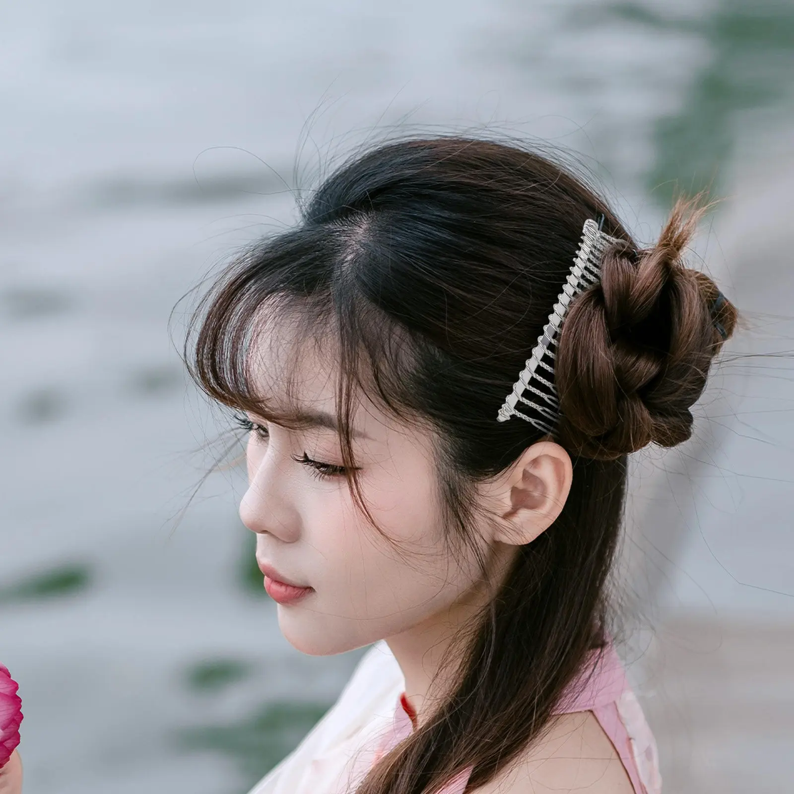 7.8cm 20개의 빗살이 있는 철제 헤어 빗, 신부 웨딩 베일 DIY 헤드 드레스 공예용 은색 금속 헤어 빗