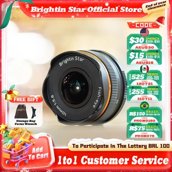 브라이트 스타 10mm F5.6 피쉬아이 광각 APS-C 미러리스 카메라 렌즈 소니 ZV-E10 A6000 A6400 A7 III IV FX30 캐논 EF-M M6 M50 II M200 니콘 ZFC ZFC Z6 Z7 후지필름 XT XT30 XT5 XS XS10 XA XA5 XA7