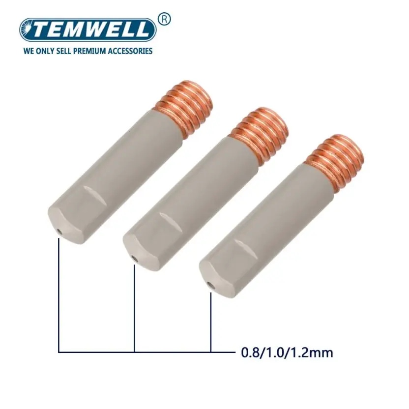 MB 15AK Welding Contact Tips new coating protect 25mm M6 Gas Nozzle Tip 0.8mm-1.2mm MIG Welding Torche Tool Parts 10pcs
