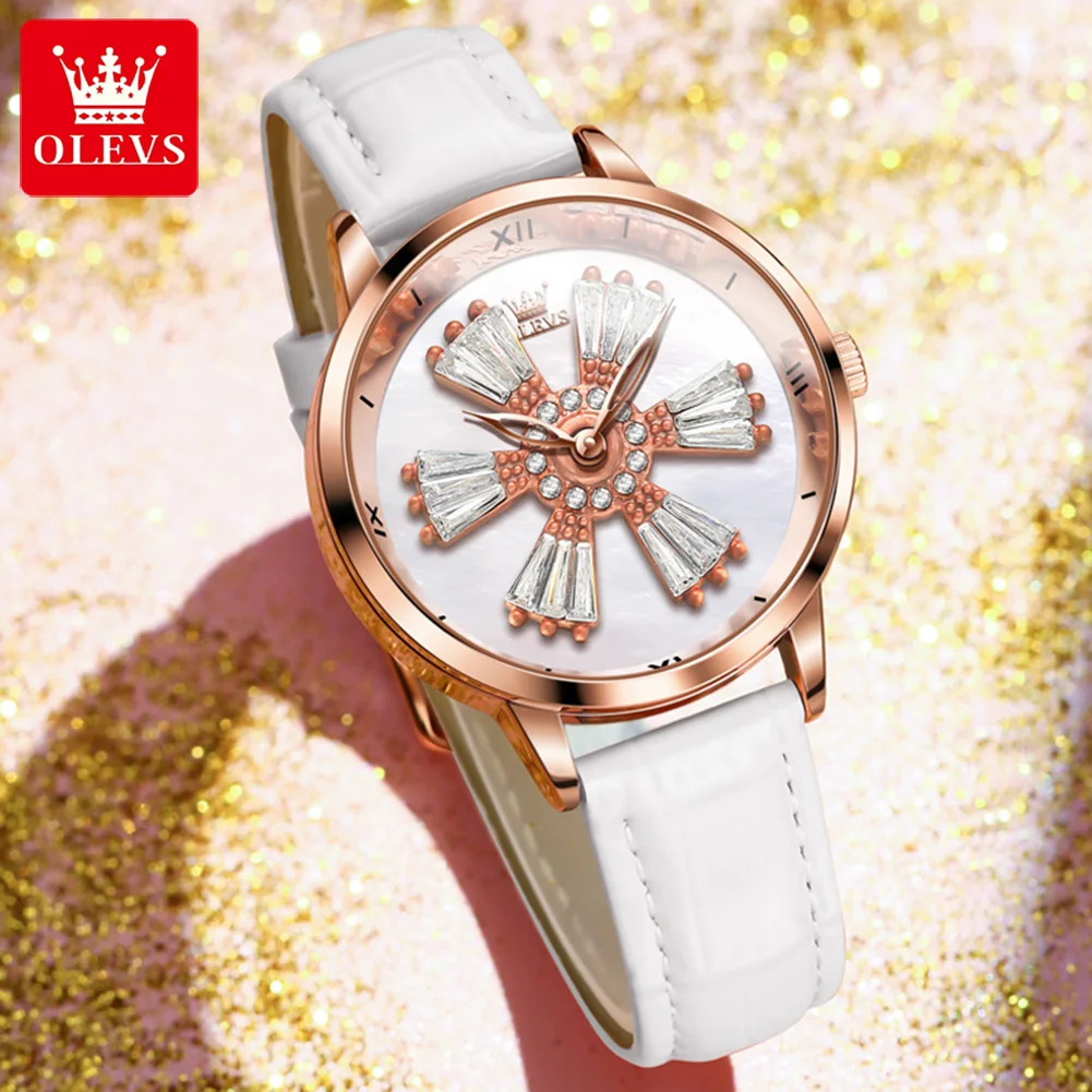 OLEVS Brand New Fashion Leather Quartz Watches for Women Luxury Crystal Dial Can Be Rotated Ladies Watches Relogio Feminino