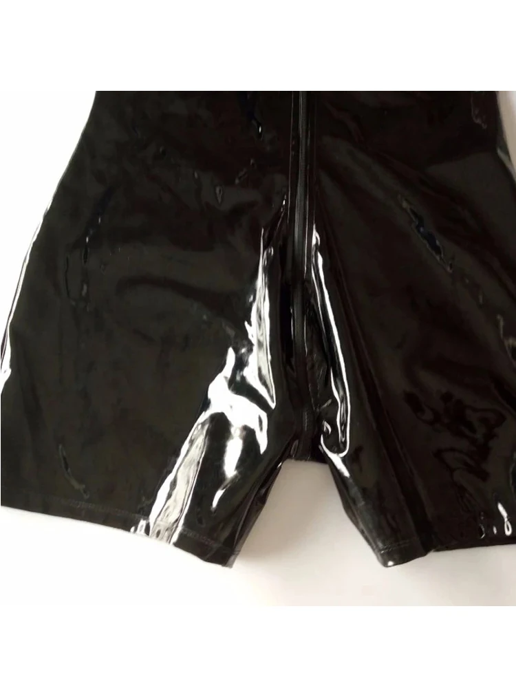 Body Shaper Short Sleeve Wet Look PVC Catsuit Shiny PU Leather Zipper Open Crotch Bodysuit Tight Hot Shapers Sexy Playsuits Swimsuit Leotard