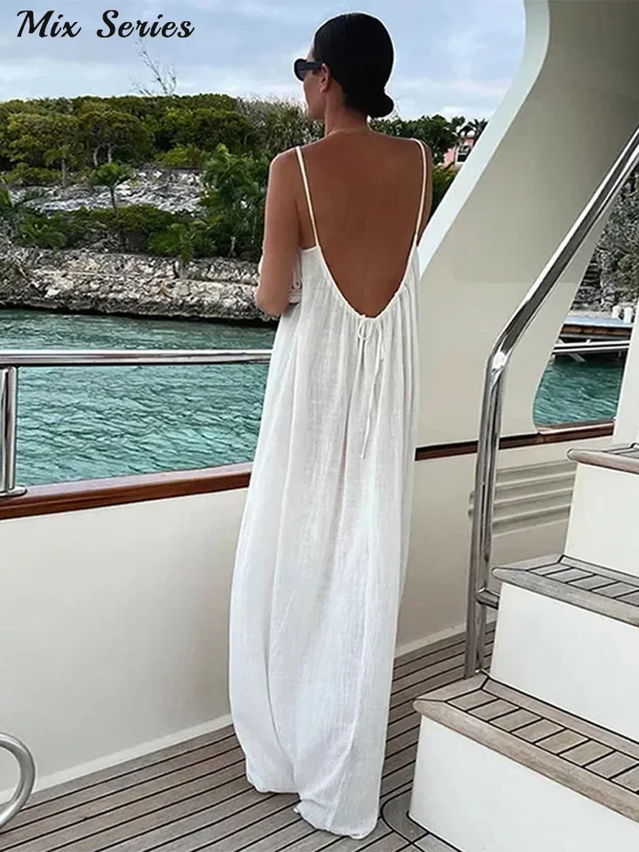 MeeQee Robe D'été Femme Longue Maxi Robes Sans Manches Casual Dos