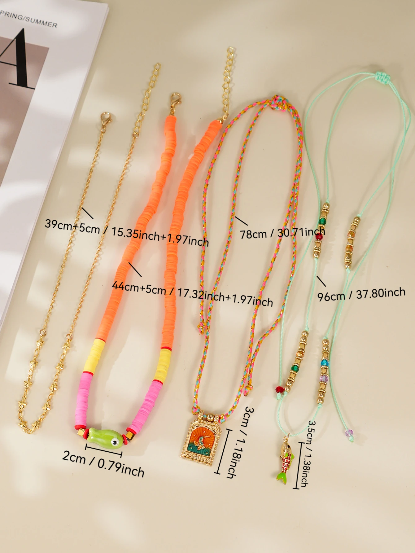 4pcs Bohemian Fish Dopamine Soft Ceramic Beads Adjustable Braided Rope Stacked Necklace Women Beach Vacation Commuting 5