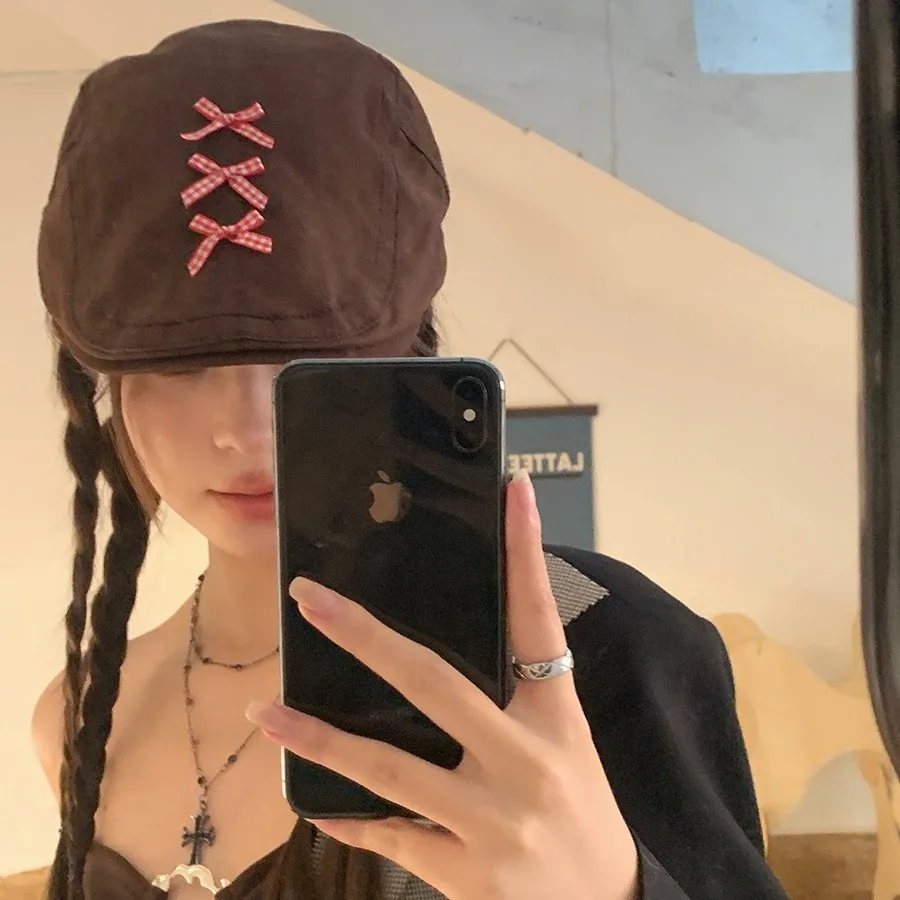 여성용 귀여운 안티 웨어 어드밴스 모자, 얼굴 보이는 작은 큰 머리 둘레, 올매치 오리 혀 화가 모자, 베레모