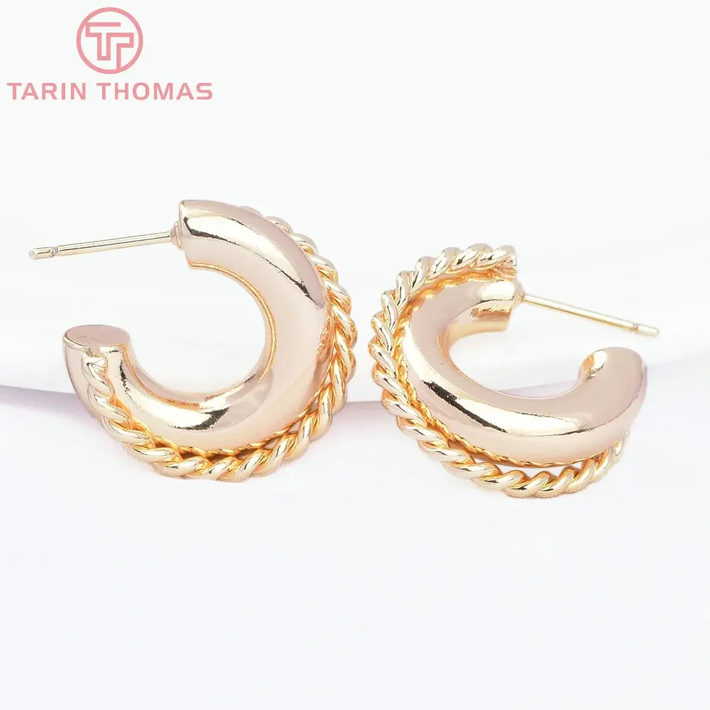 

(8003) 2PCS 21MM 24K Gold Color Brass Round Twisted Stud Earrings High Quality DIY Jewelry Findings Accessories Wholesales