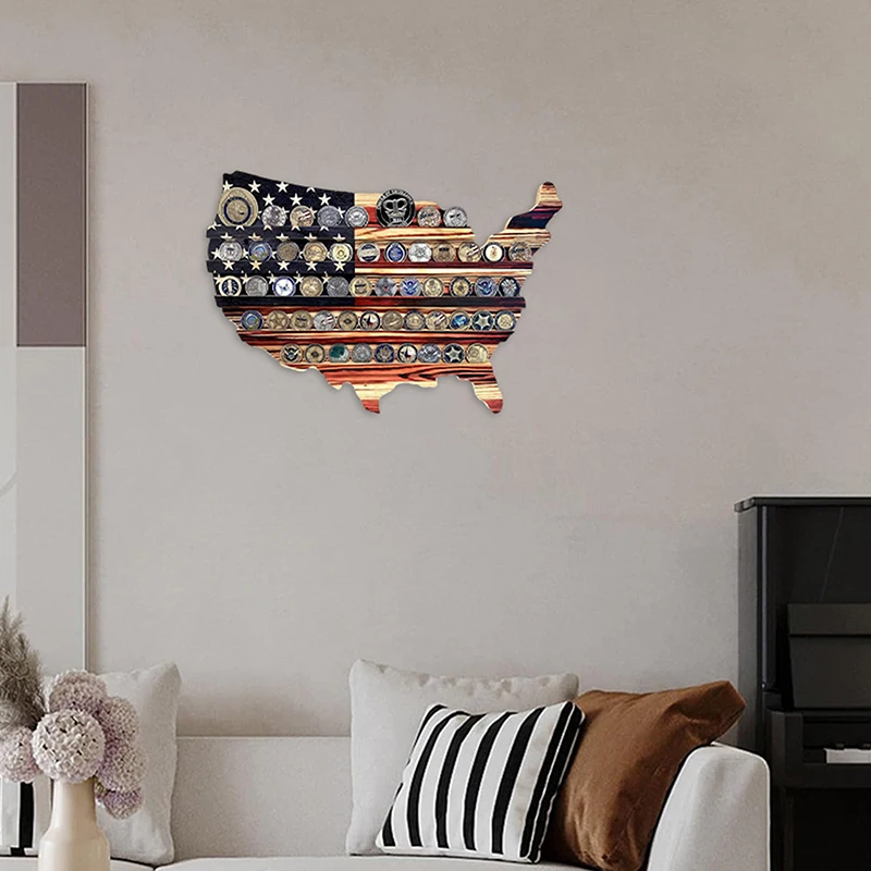 Wood America US Flag Challenge Coin Display U.S.Coins Stand Holds Challenge Coin Display Wooden  Collectible Coins 5