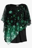 Plus Size Women Blouse Cloak Loose Casual Floral Print Ruffle Batwing Cape Sleeve Tee Top Medium Stretch Women Shirt Top - Image 6