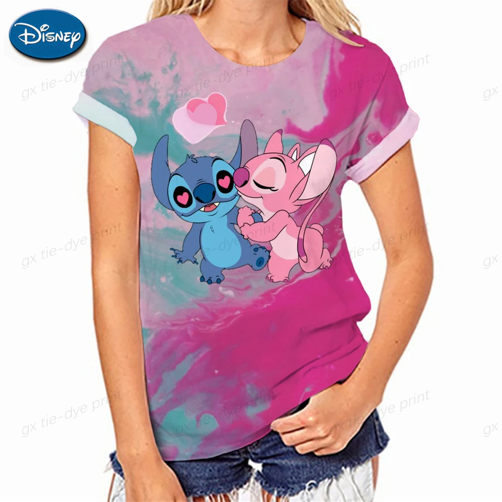 

Disney Stitch Women's 3D T-shirt Children's Parent-child Cartoon Print T-shirt Summer Women's Short Sleeve Anime T-shirt Top