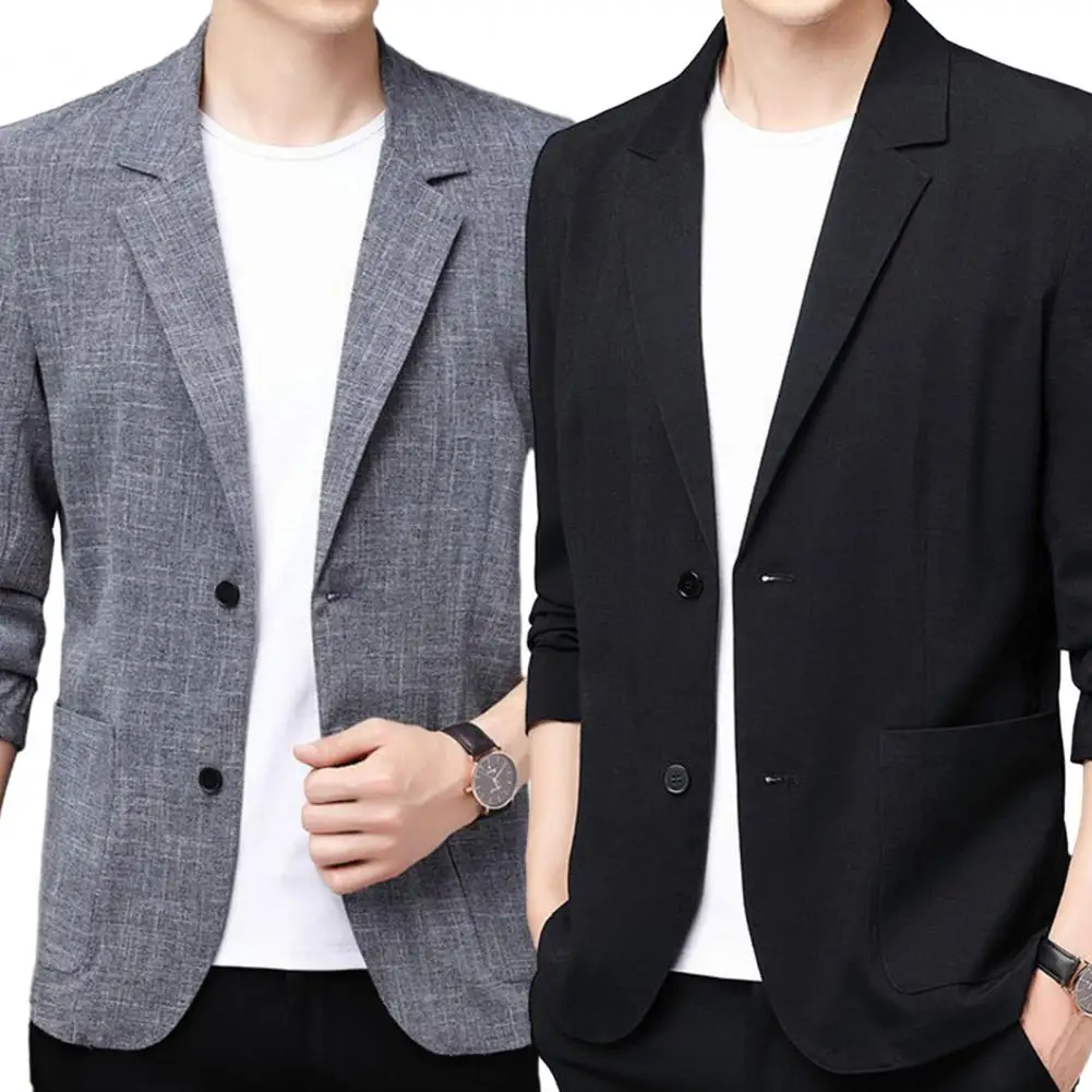 Description Picture 6 of itemClassic Men Suit Coat Formal Business Suit Jacket with Double Buttons Lapel Notch Collar Patch Pockets Classic Men's Coat for A