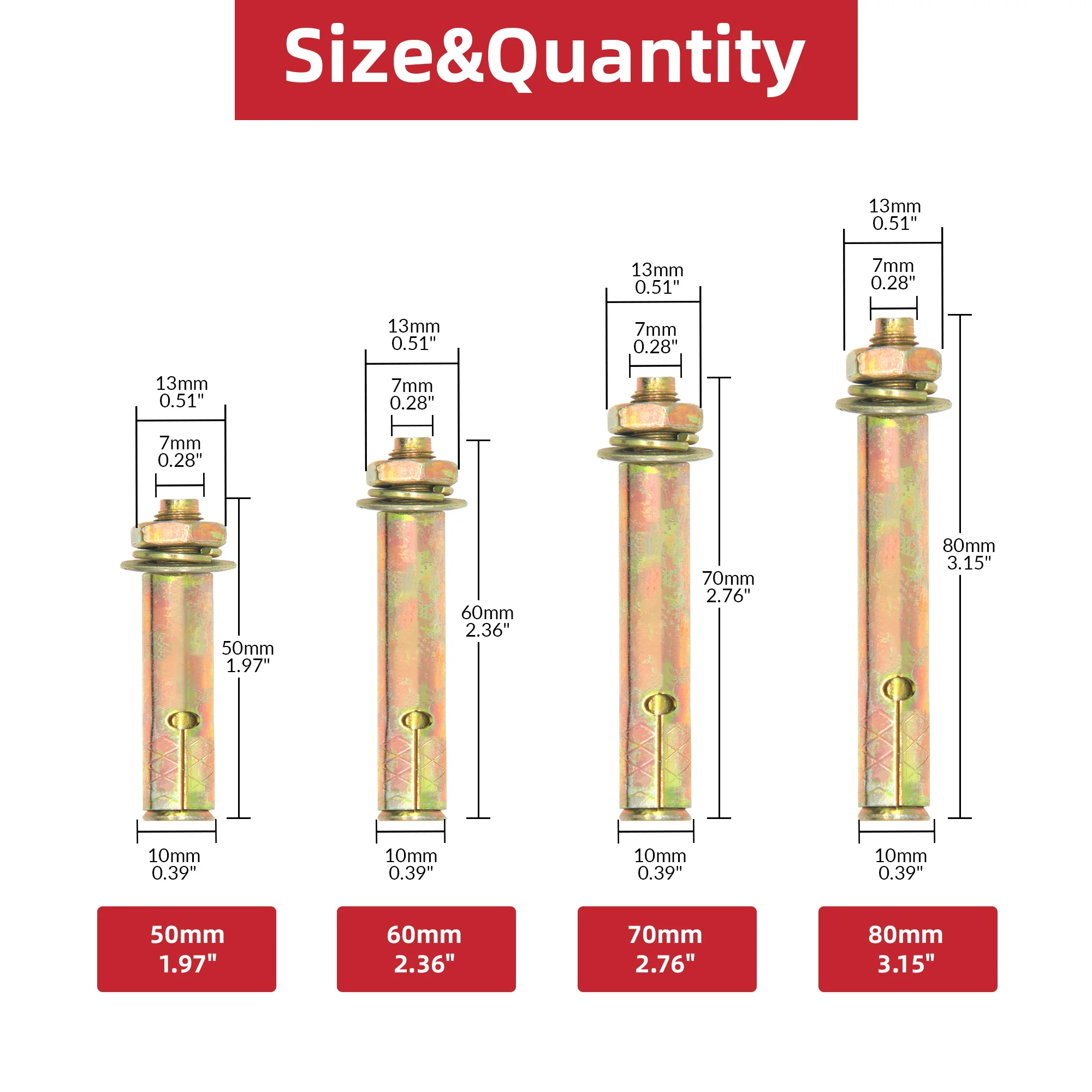 M8 M10 Heavy Duty Expansion Bolt Anchor Yellow Zinc Plated Fix Bolts M10*50*60*70*80mm Sleeve Anchor for Concrete 5/10pcs