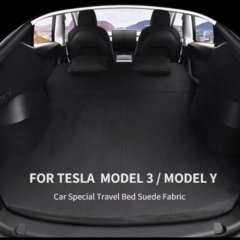 Inflatable Air Bed Car Sleeping Mattress Camping Mattress Inflatable Camping Mattress For Tesla Model 3 Model Y-Inflatable Air Mattress Outdoor Camping Inflatable Special Suede Fabric Car Travel Bed