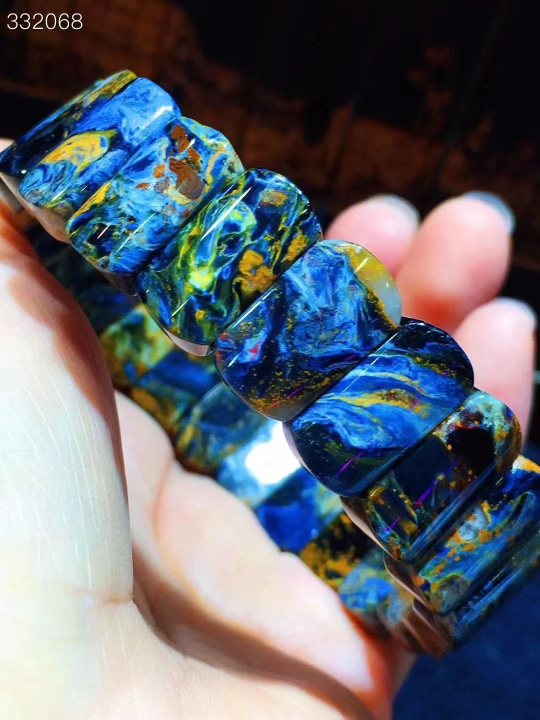 Top Natural Blue Pietersite Rettangolo Perline Braccialetto 16.7X9.2X6Mm Chatoyant Cat Eye Certificato Namibia Aaaaa