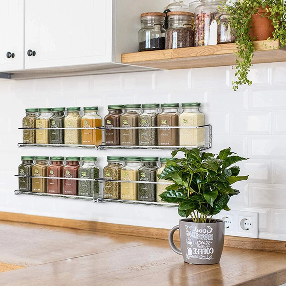 Wall Mount Spice Rack Organizer, 1/2 pcs Metal Hanging Racks Single Layer Seasoning Organizer Rack for Door, Cupboard, Pantry