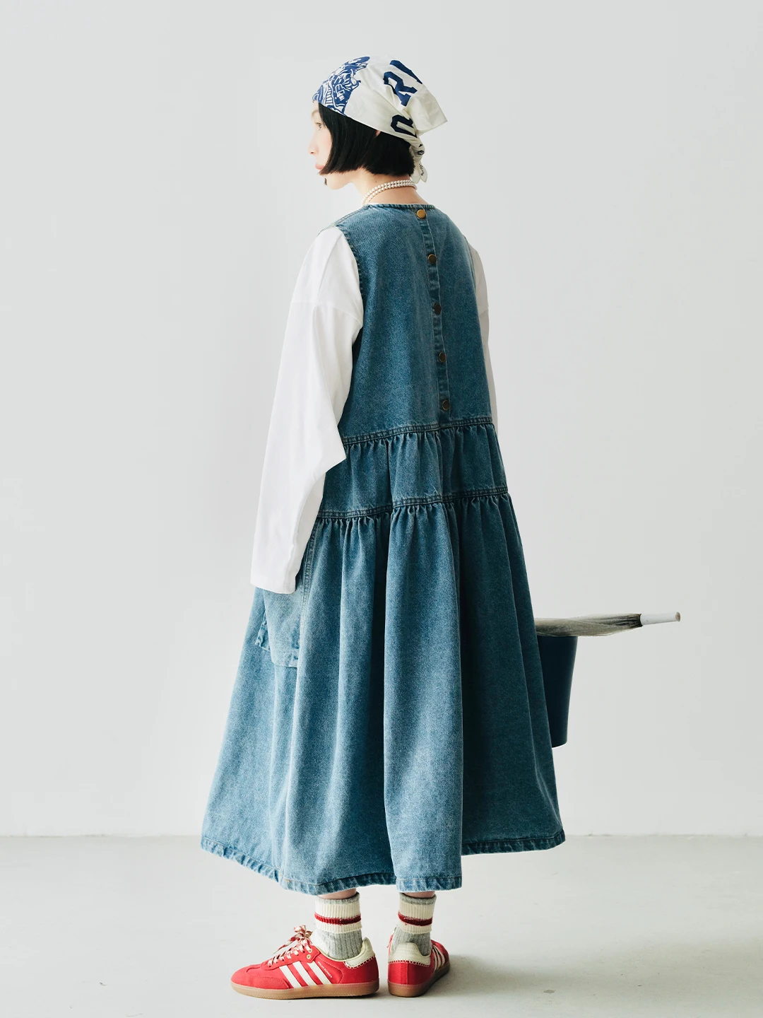 IMAKOKONI original design denim vest loose pocket blue sleeveless dress for women 244748