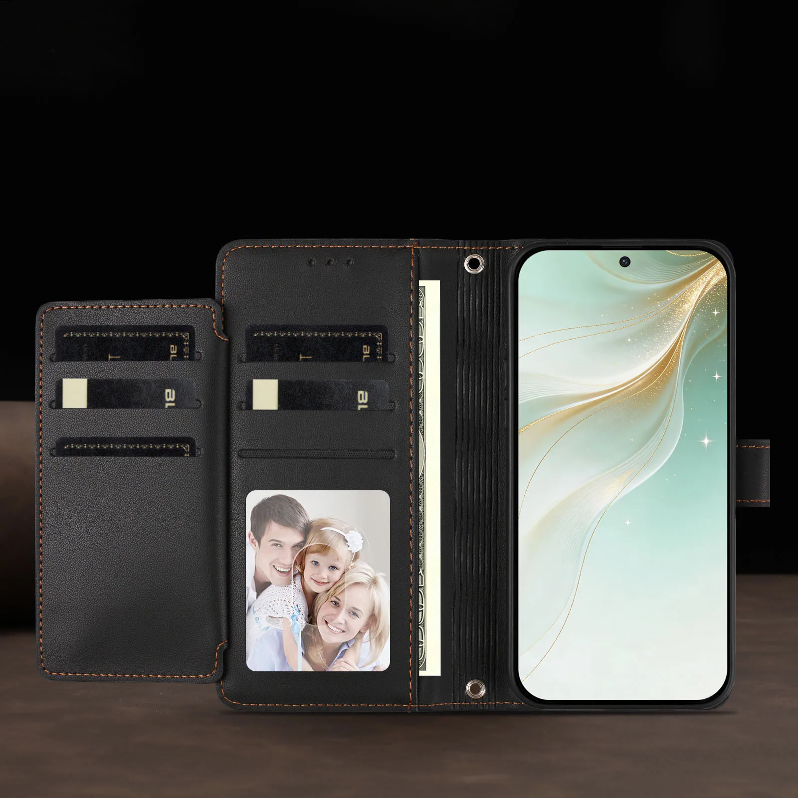 Luxury Leather Flip Phone Case with 9 Card Slots and Strap Book Wallet Design