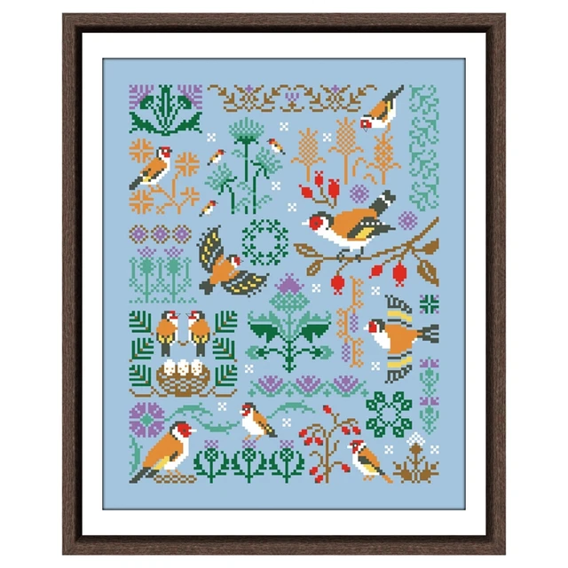 Kit de points de croix à géométrie d'oiseau, motif de dessin animé, 18ct 14ct 11ct, toile bleu ciel, broderie, bricolage 2