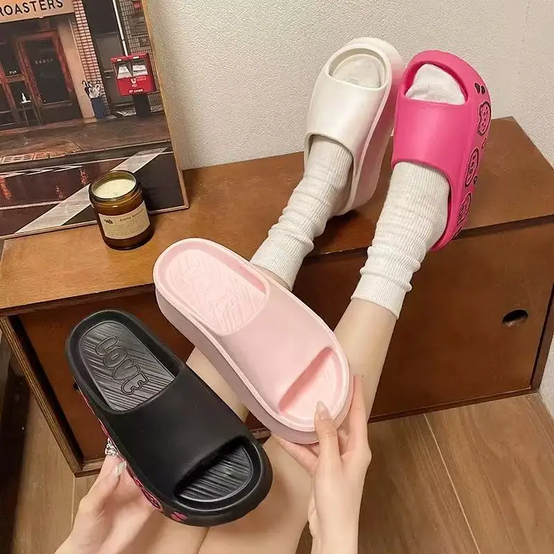 Fashion Print Soft Wedge Slippers Women Summer Thick Sole Cloud Slides Woman Sandals Beach Non-slip Chunky Platform Sandals