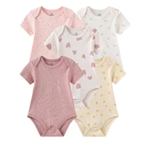 5Pieces Unisex Bodysuits Newborn Baby Girl Clothes Cotton Cartoon Baby Boy Clothes Set Solid Color Print Summer Bebes 2