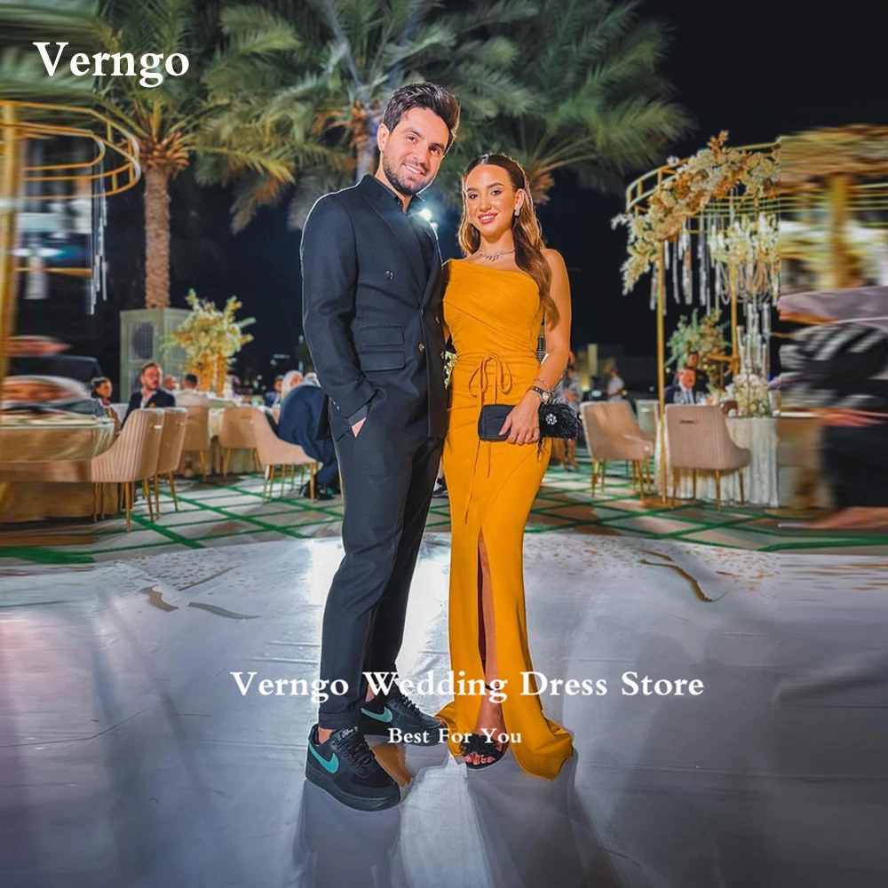 

Verngo Vintage Mermaid Evening Dresses One Shoulder Stertch Satin Split Floor Length Prom Gowns Formal Party Occasion Dress