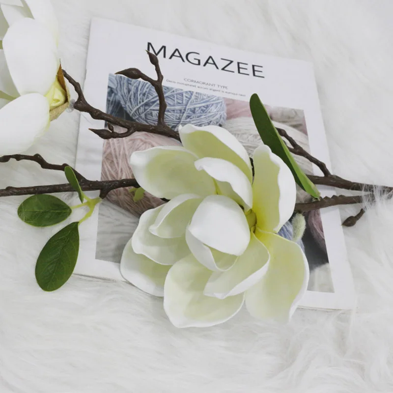 3 Head Artificial Flower Magnolia Real Touch Orchid Bouquet Simulation Flowers Branch Wedding Home Decoration Gift