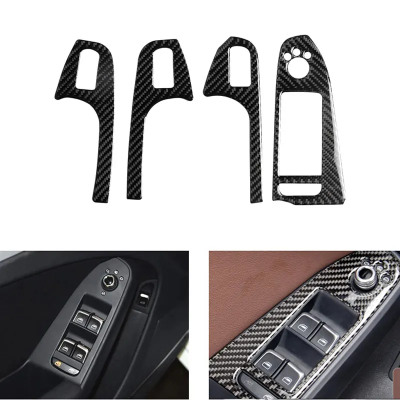 

4PCS Interior Door Armrest Panel Cover Window Glass Lift Buttons Frame Trim Sticker Real Carbon Fiber For Audi A4 B8 2009-2016