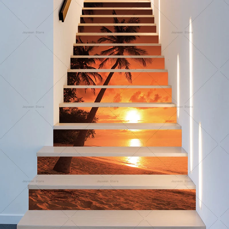 6/13PCS Stair Stickers DIY Old House Renovation Landscape Waterfall Stickers Various Styles Removable Self-Adhesive Murals