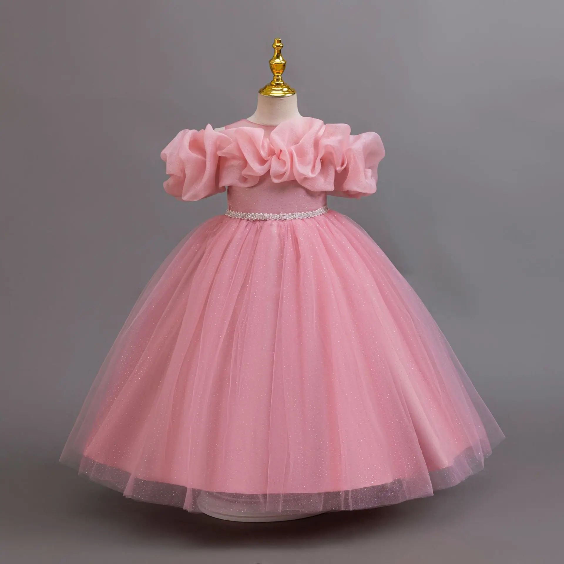 Shiny Toddler Little Big Girls Off Shoulder Ruffled  Wedding Flower Girl Birthday Party Pageant Formal Holiday Dress 2