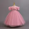 Shiny Toddler Little Big Girls Off Shoulder Ruffled  Wedding Flower Girl Birthday Party Pageant Formal Holiday Dress 2
