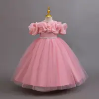 Shiny Toddler Little Big Girls Off Shoulder Ruffled  Wedding Flower Girl Birthday Party Pageant Formal Holiday Dress 2