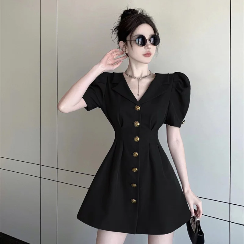 Retro French Temperament Waist-hugging Slim Suit Dress Summer 2025 New Solid Color Short Skirt 4