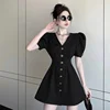 Retro French Temperament Waist-hugging Slim Suit Dress Summer 2025 New Solid Color Short Skirt 4