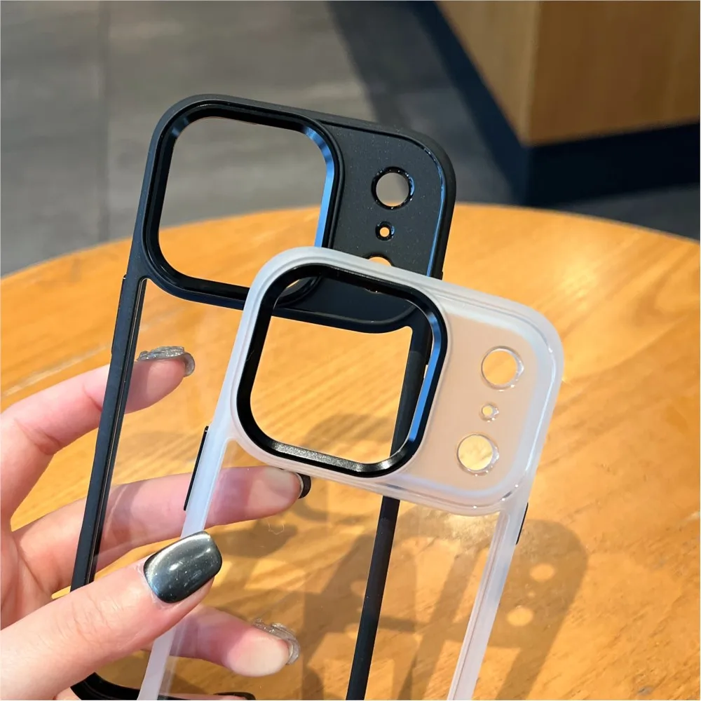 Luxury Metal Lens Frame Shockproof Transparent Acrylic Phone Case