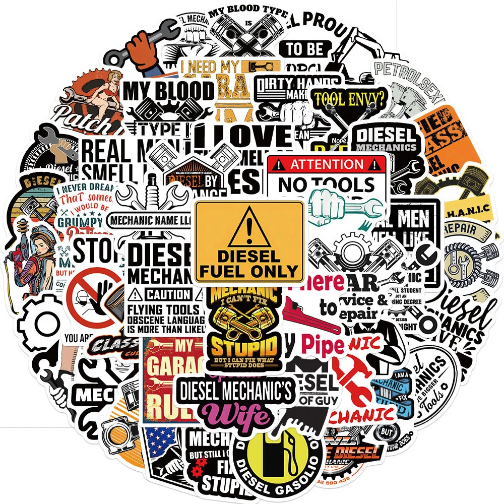 

10/30/50PCS Cartoon Personality Diesel Engine Mechanic Series Stickers for Luggage Laptop IPad Helmet Journal Stickers Wholesale