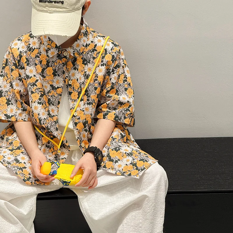 아동용 셔츠 2025 소년 여름 신제품 소년 소녀 루즈 캐주얼 꽃 셔츠