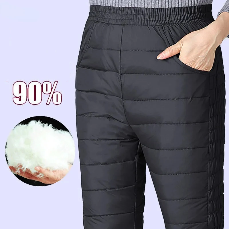 5XL Plus Size Warm Elastic Waist Winter Trousers Women Snow Wear Cotton Thick Pantalones Mom's Black/Red White Duck Down Pants на vivo v7 plus rich daisy duck