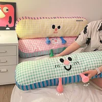 Long Cartoon Grid Pillow for Girls, Legs Tucked, Sleeping on The Side, Pillow on The Bed, Dopamine Cushion, Sofa, Large Backrest