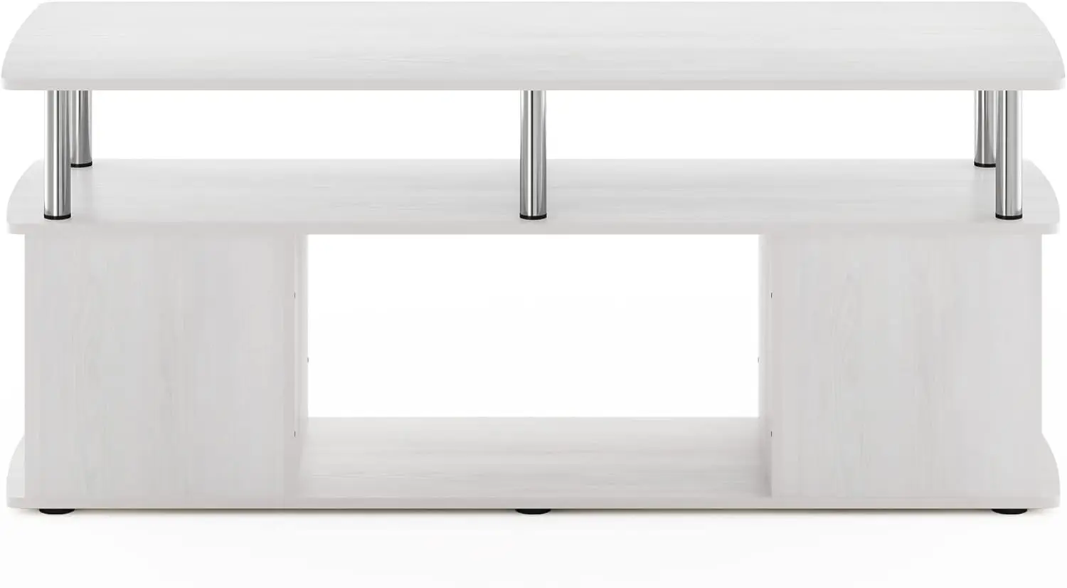 Jaya Stand for TVs up to 50 Inch with Open Storage, 18.9"D x 47.2"W x 20.12"H, White Oak/Stainless Steel Tube