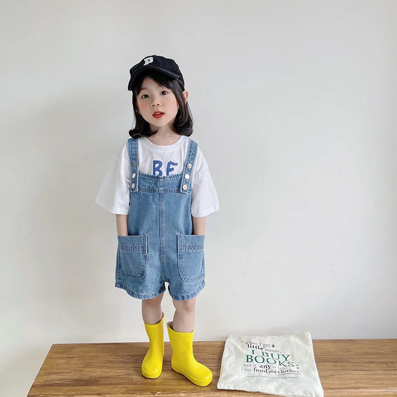 

Свободный комбинезон для мальчиков, весна-лето, Детский милый джинсовый детский хлопковый комбинезон, модные повседневные брюки для девочек, новая одежда