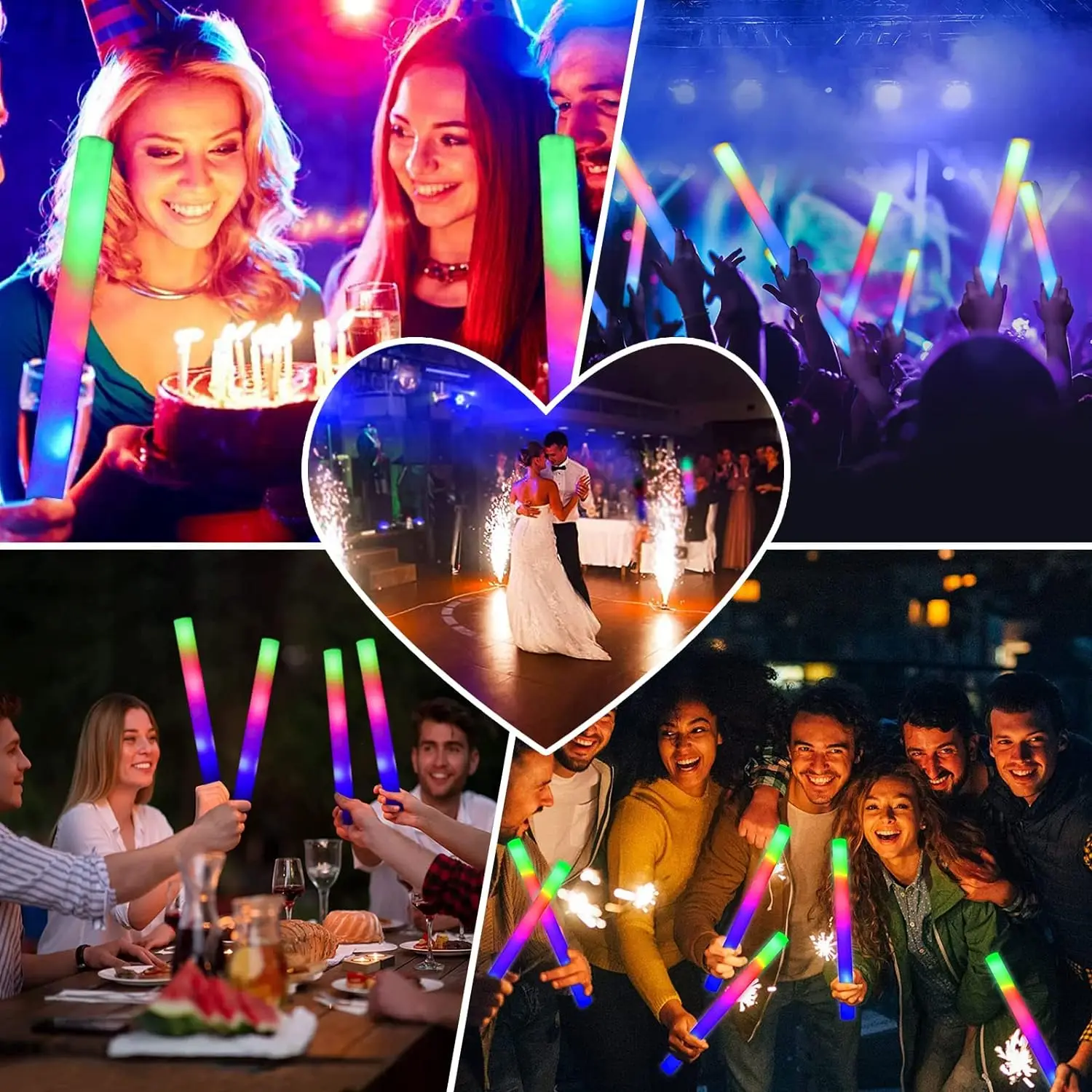 LED Glow Sticks Bulk Colorful RGB Glow Foam Stick Cheer Tube Dark Light for Xmas Birthday Wedding Party Supplies 10/15/20Pcs