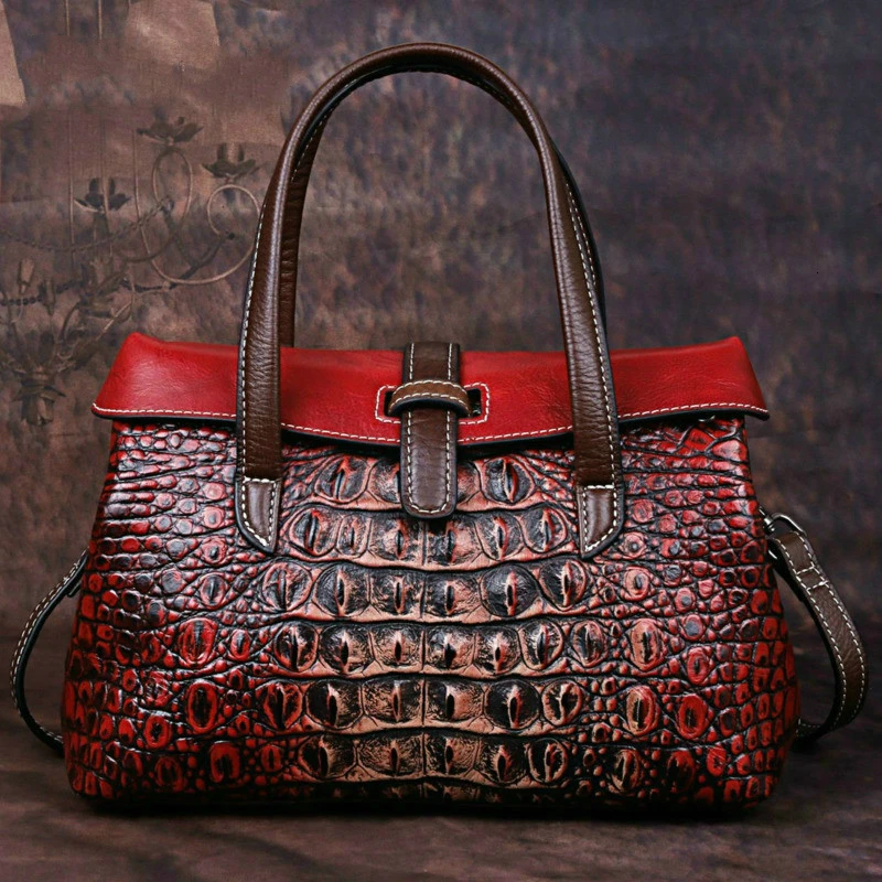 

2023 New Genuine Leather Retro Luxury Women Handbags For Female Handmade Shoulder Bag Alligator Personalized Women Bags